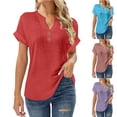 thumbnail image 1 of Rvasteizo Womens Summer Short Sleeve V Neck Blouses Shirts Solid Color Short Sleeve V Neck Casual Lightweight Soft Breathable Daily Wear Top, 1 of 5