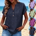 thumbnail image 1 of Rvasteizo Womens Summer Short Sleeve V Neck Blouses Shirts Solid Color Short Sleeve V Neck Lock Button Top, 1 of 5
