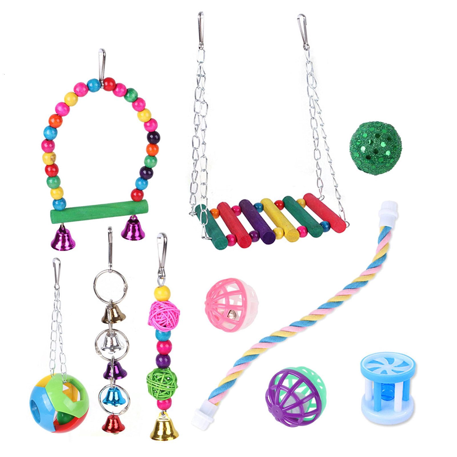 Image showcasing Rvaymup 10 Pack Bird Toys for Parakeets Swing Ladder Hammock Rope Perch ...