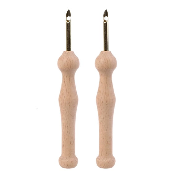 Rvaymup 2 Pcs/Set Wooden Handle Sewing Embroidery Pens Ergonomic Design Weaving Tools Knitting Needles