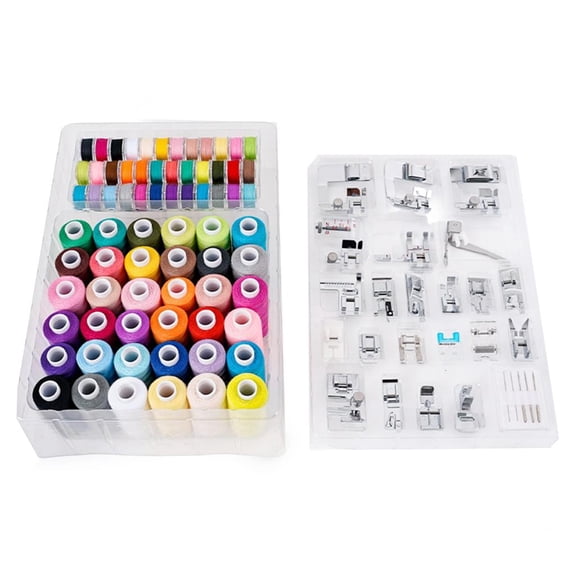 Rvaymup 27Pcs Multifunctional Sewing Machine Presser Foot and 72Pcs Multicolored Sewing Thread Prewound Bobbin Thread Set