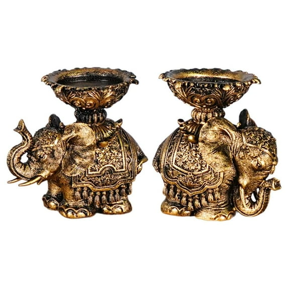 Rvaymup 2Pcs Embossed Resins Elephant Candle Holder Vintage Antiqued Elephant Statue