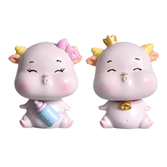 Rvaymup 2pcs/set Cute Cattle Cow Micro Landscape Figurine Ornaments Car Resin Craft Miniature Fairy Garden Decoration