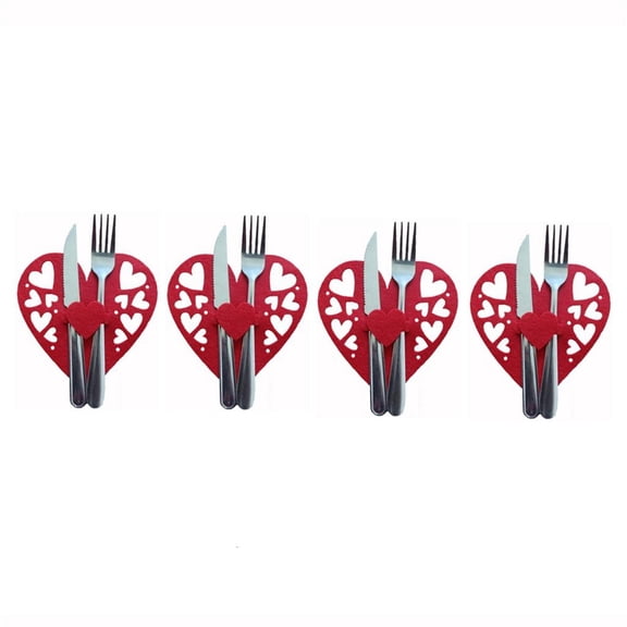 Rvaymup 4 Pieces Exquisite Cutlery Bag Set Heart Shaped Knife Fork Bag Cutlery Cover