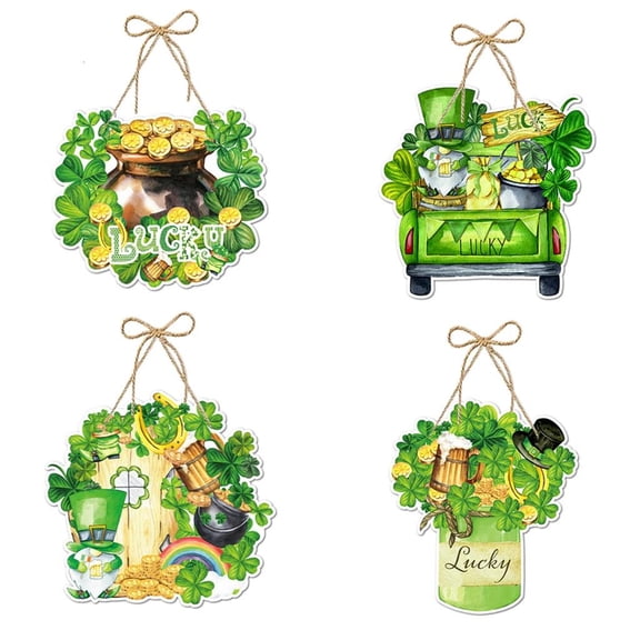 Rvaymup 4Pieces Patrick's Day Door Sign Paper Hanging Front Door Sign Irish Festival Door Hanging Decoration for Home Decoration