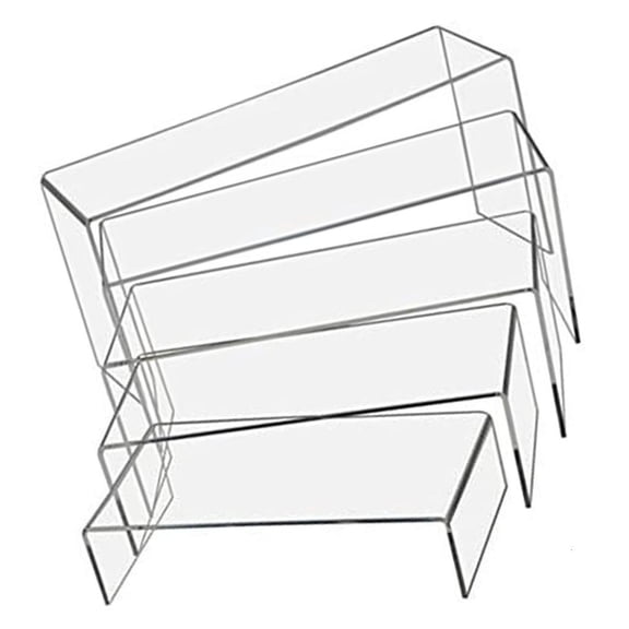 Rvaymup 5 Pack Countertop Acrylic Display Stands 5 Tiered Risers Shelf for Collectibles Figures Toy Cupcake Organizers Rack
