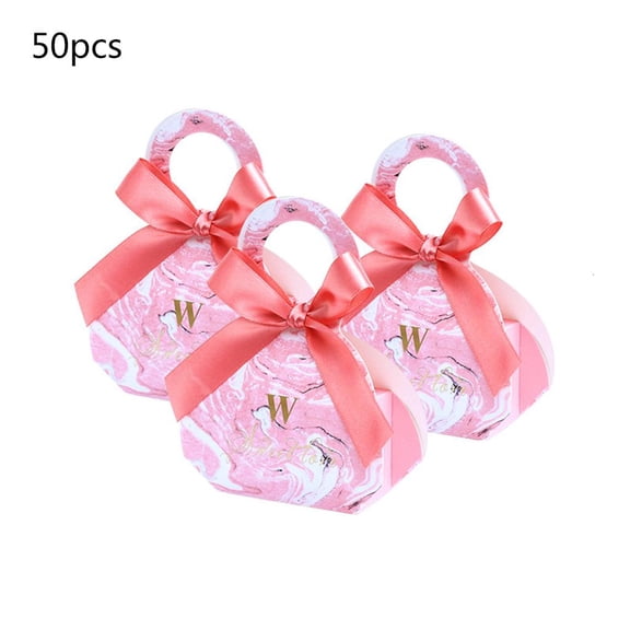 Rvaymup 50Pcs Marble Style Wedding Favors Decor Gifts Candy Boxes with Ribbon Paper Box Gift box