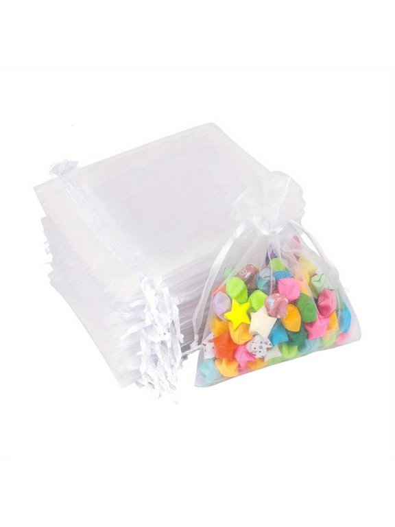50pcs Reusable Transparent Bags Mesh Fabric Sacks Drawstring Bag for Travel and Daily Use Household Organization Tool