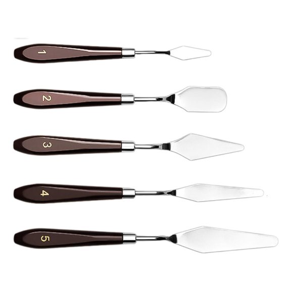 Rvaymup 5pcs Stainless Steel Palette Scrapers Baking Set Wooden Handle Cake Decorating Tool Fondant Sculpting Utensils
