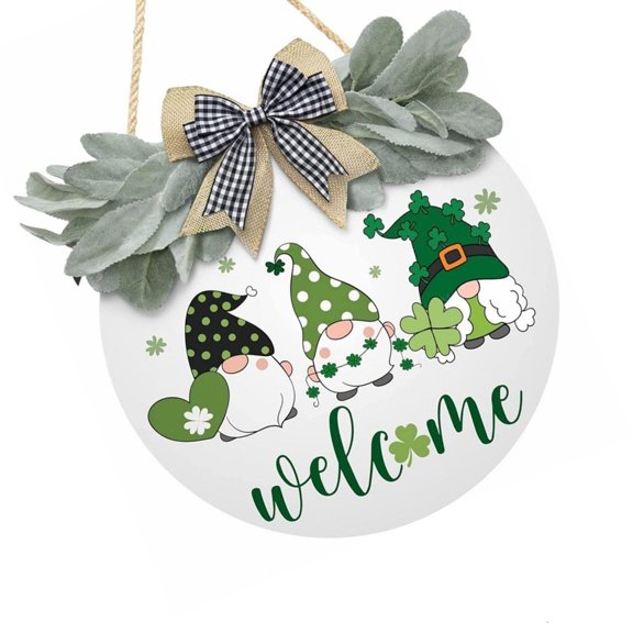Rvaymup Decorative Patricks Day Decoration Shamrock Clovers Sign Burlap Bowknot Welcome Wreath Irish Festival Supplies
