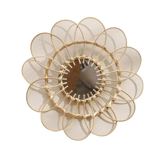 Rvaymup Flower Shape Weaving Bamboo Round Makeup Mirrored Innovative Art Decorations Bathroom Bohemian Wall Hangings Mirrored