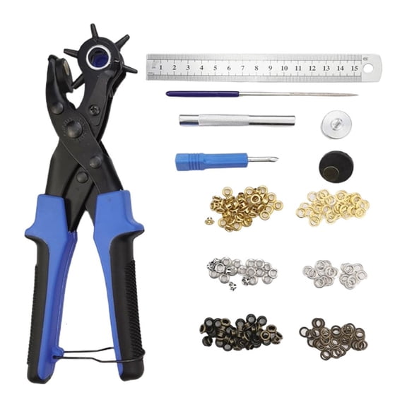 Rvaymup Grommet Eyelet Kit 100 Set Revolving Hole Punch Pliers Perforated Hole Puncher
