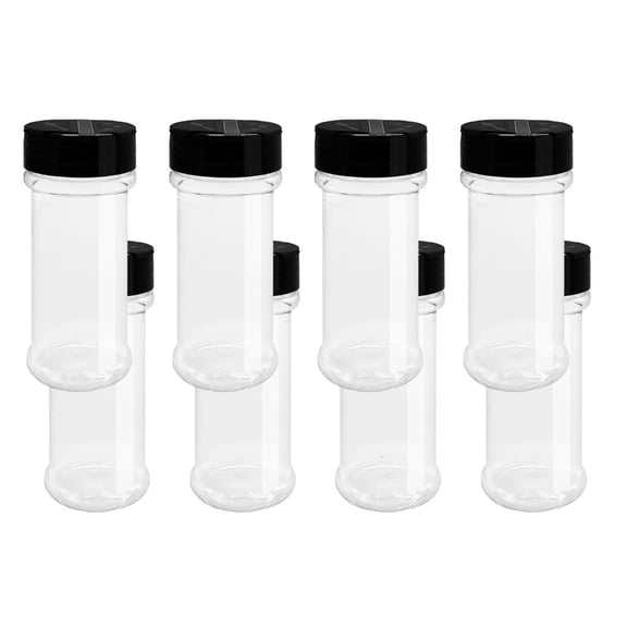 Rvaymup Pack Of 8 Convenient Clear Plastic Spice Jars For Homemade Rubs And Seasonings