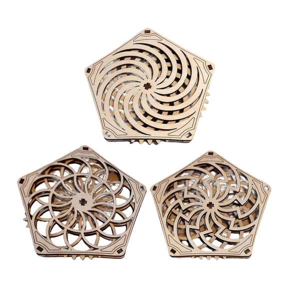 Rvaymup Pack of 3 Wood Spirals Star Coaster Handmade Rotating Wooden Drink Protectors