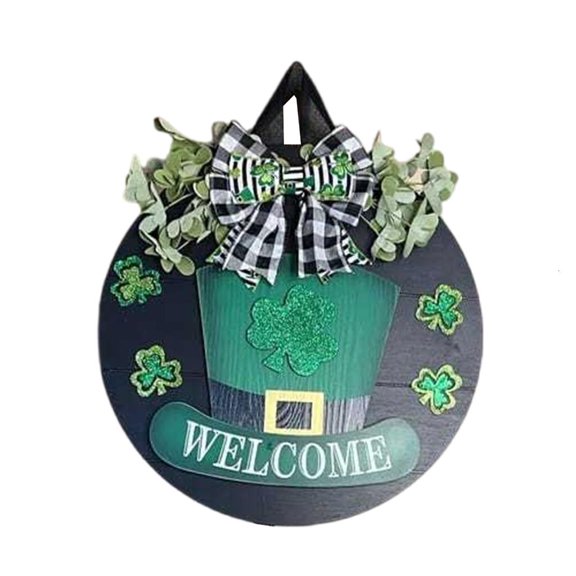Rvaymup Patrick's Day Welcome Sign Wood Hanging Door Sign Irish Festival Decoration