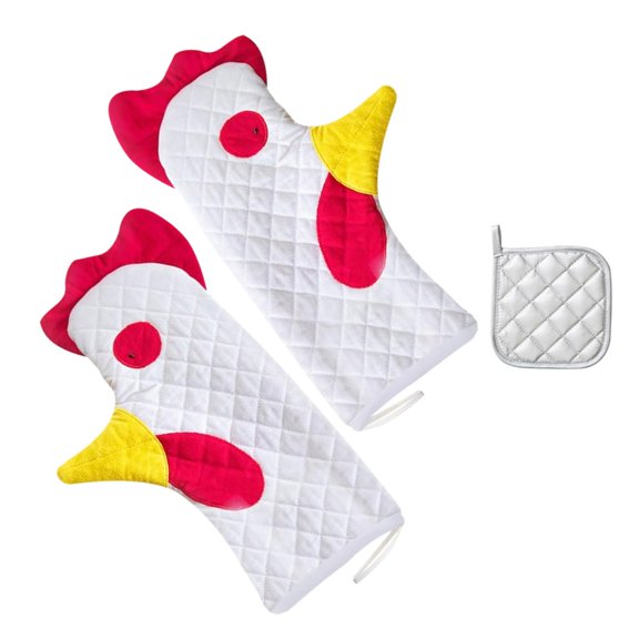 Rvaymup Rooster Baking Glove Pots Holder Non-woven Fabric Material for Baking Grilling