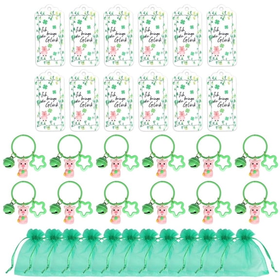 Rvaymup Set Of 12 Patrick's Day Festival Pig Keychains with Gifts Bags Party Supplies