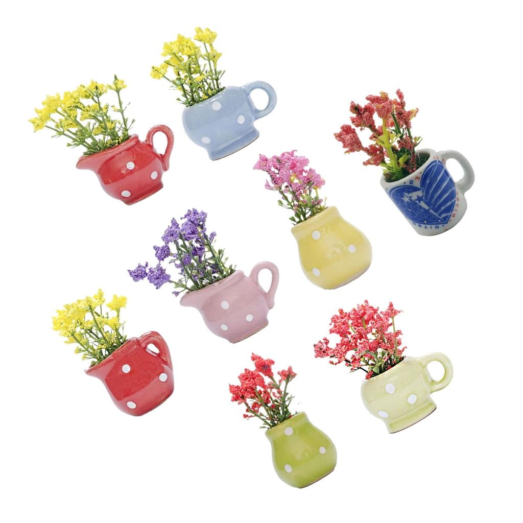 Rvaymup Set Of 8 Miniature Magnetic Flower Pot Kitchen Refrigerator Decors Resins Vase Fridge Magnets for Home Office Decoration