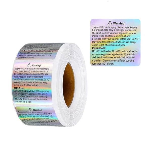 Rvaymup Silver Sticker Labels Rainbow Sticker for Wax Case, 500 Labels/Roll 1.5x1.8Inch Holography Wax Melting Warning Labels