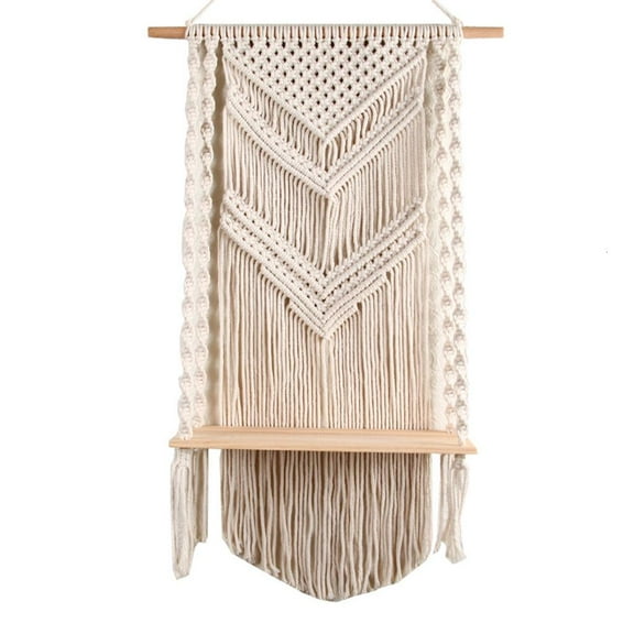 Rvaymup Wall Hanging Shelf Woven Home Wall Decor Wood Floating Hanging Storage Shelf Bohemian Cotton Rope for Living Room Decoration