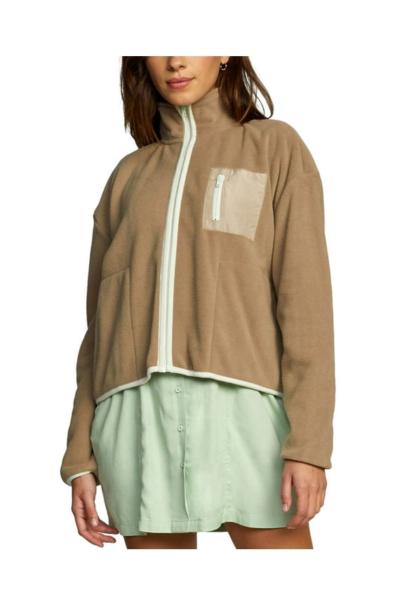 Womens Relaxed Fit Zip Fleece Jackets Downside Zip (Dark Khaki, Large)