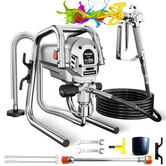 Rvchic 1200W 3300PSI Electric Airless Paint Sprayer with Extension Rod, Thinning-Free Stand Sprayer for Home Exterior/Interior,Garage,Furniture Gray