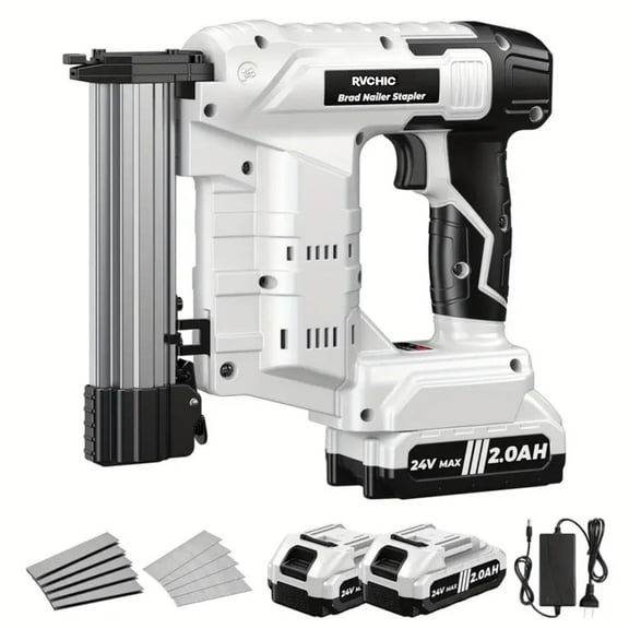 Rvchic 18 Gauge Cordless Brad Nailer,2-in-1 21V Electric Brad Nailer Stapler for Woodworking,Home Improvement,Include 2*2000mAh Batteries and 1000pcs Nails