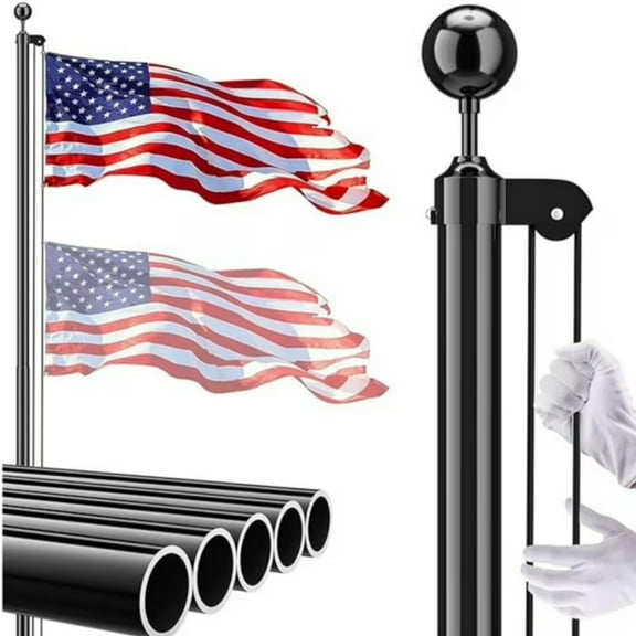 Rvchic 20ft Heavy Duty Metal Flag Pole for Outside In Ground with 3x5 American Flag for Residential or Commercial, Height Adjustable Black