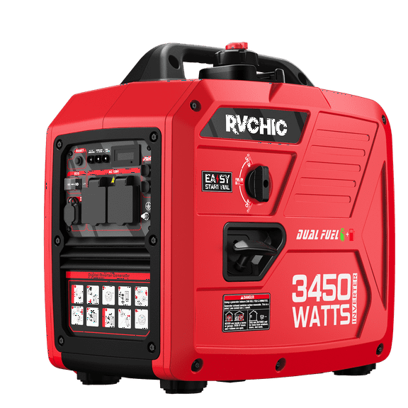 Rvchic 3450-Watt Portable Inverter Generator with1.6 Gallon Gas Tank for Home use,Camping Travel Emergency,8.3 Hours Use Red