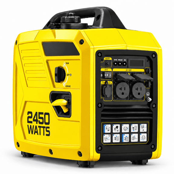 Rvchic 2450-Watt Super Quiet & Lightweight Portable Inverter Generator,Gas Powered,Long Run Time,Parallel Capable Generator,for Camping,Home Use Yellow