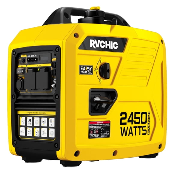 Rvchic 2450-Watt Super Quiet & Lightweight Portable Inverter Generator,Gas Powered,Long Run Time,Parallel Capable Generator,For Camping,Home Use Yellow