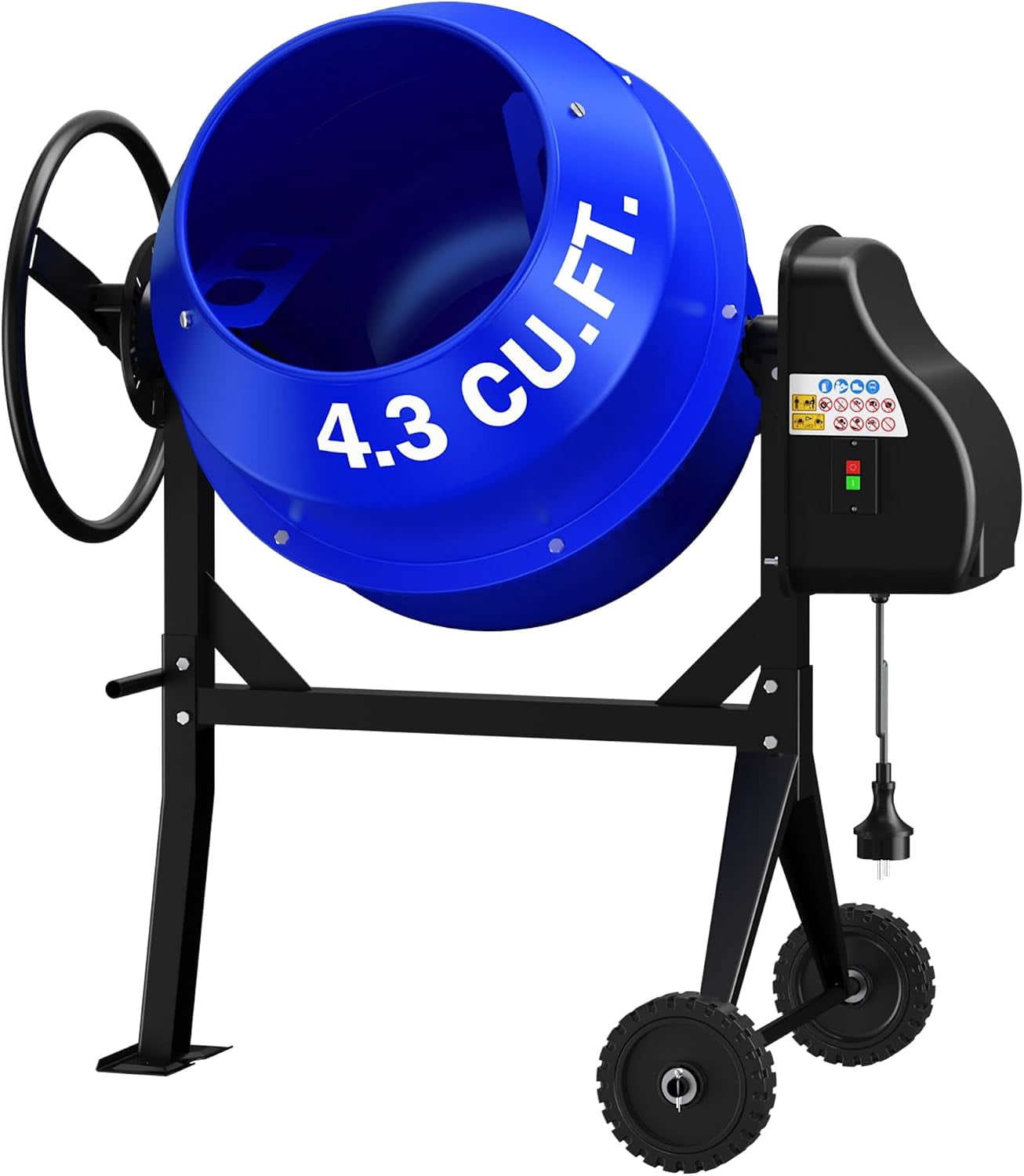 Rvchic 4.3 Cu.ft Heavy Duty Cement Mixer, Portable Power Electric Concrete Mixer with Wheels and Stand, for Mortar, Stucco and Fodder,3/5Hp，Blue