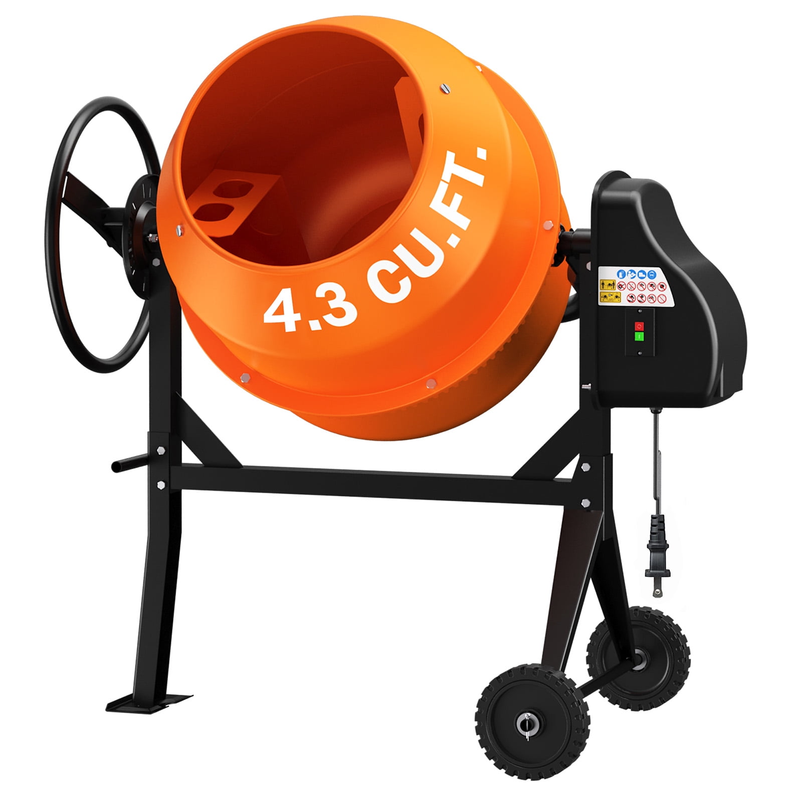 Rvchic 4.3 Cu.Ft Heavy Duty Cement Mixer, Portable Power Electric Concrete Mixer with Wheels and Stand, for Mortar, Stucco and Fodder,3/5Hp,Orange