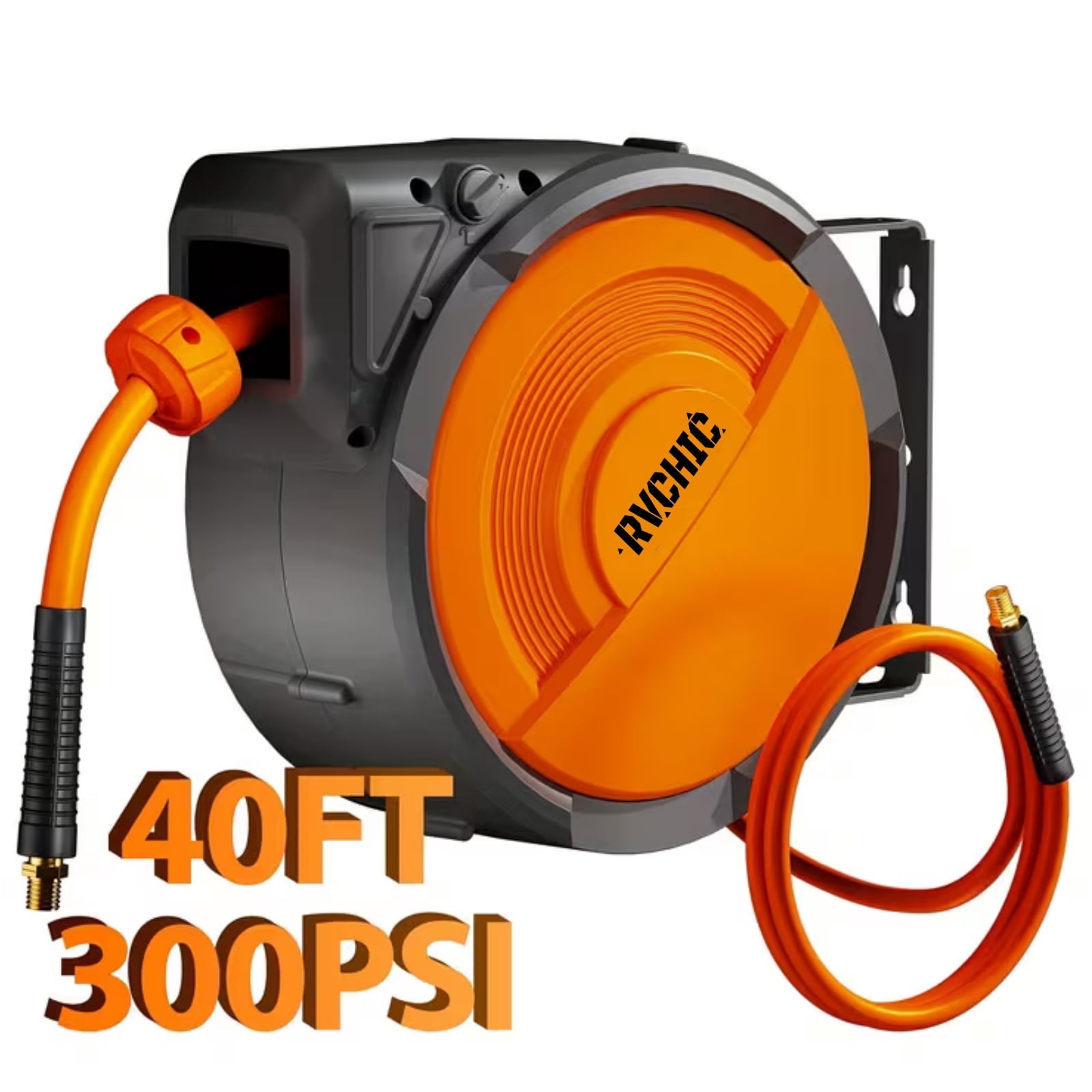Rvchic 5/16"x40 ft Retractable Air Hose Reel with 180°Swivel & Lock,300 PSI Pneumatic Hose Reel with 6.5ft Lead-in,Any Length Lock,for Automotive Maintenance,Orange