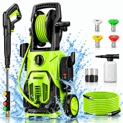 4200 Psi  Electric Pressure Washer with Built-in Hose Reel & 4 Quick-Connect Nozzles, Ideal for Cleaning Cars, Patios, Driveways & Fences,Green