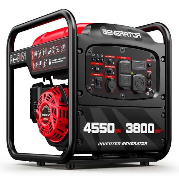Rvchic 4550W Portable Gas Inverter Generator for Home Backup,Emergency,Camping,2.4 Gallon,Open Frame Generator,Red