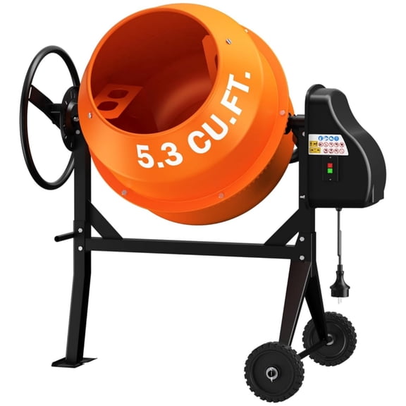 Rvchic 5.3 Cu.Ft Heavy Duty Cement Mixer, Portable Power Electric Concrete Mixer with Wheels and Stand, for Mortar, Stucco and Fodder,140L,Orange