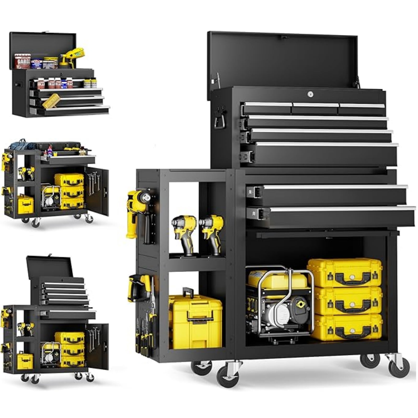 Rvchic 8-Drawer Rolling Tool Chest with Locking System & 3 Large Lockable Cabinets for Garage Workshop ,Includes Protective Mat & Side Cabinet