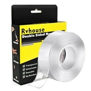 Rvhouse Double Sided Tape 1.18" x 1.18" Clear Mounting Tape Nano Removable Tough Sticky Adhesive for Carpet Picture Poster Office Home RV Decoration 1 Pack Large Roll(NT3005WA)