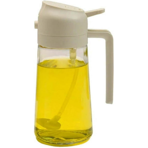 Rvikur Multi-functional 2 in 1 Oil Sprayer & Dispenser, 2024 450ml/15Oz Olive Oil Glass Dispenser Bottle for Kitchen, Food-grade Oil Mister Spray Bottle for Cooking, Air Fryer, Frying, BBQ (Beige)