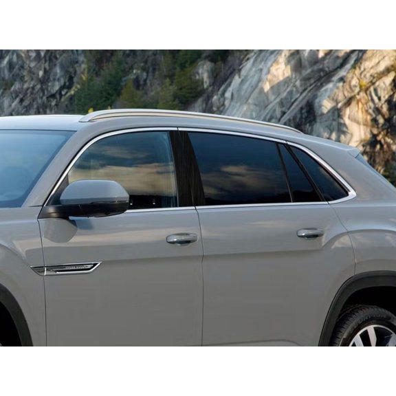 Rvinyl Pillar Post Window Trim Compatible with Volkswagen Atlas 2018-2023 - Aluminum (Brushed Black)