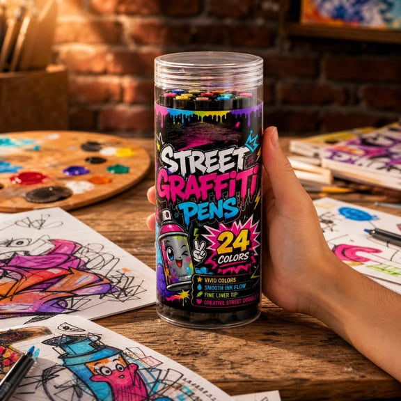 Rvkxad 24 Color Street Graffiti Marker Pen Sets, Fine Liner Tip Ink Art Pens for Sketching Doodling Graffiti & Journaling, Ideal for Adult & Teen Artists