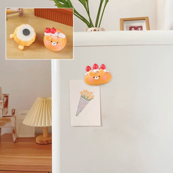 Rvkxad 6 Set Cute Bear Bread Resin Fridge Magnets, Croissant Donut Shaped Strong Magnets for Kitchen Cabinet Photo Note Decor & Small Holiday Gifts