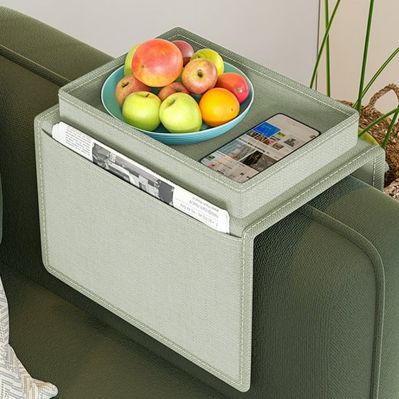 Sofa Armrest Organizer, 5-Pocket Storage Caddy with Large Tray, Heavy-Duty Oxford Fabric Bedside Chair Remote Holder for Phone Tablet Book, Gray