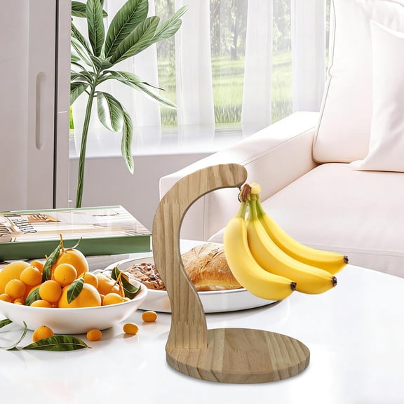 Rvkxad Banana Hanger, Natural Wood Fruit Stand for Countertop, Multi-Purpose Kitchen Organizer for Bananas Grapes Jewelry Headphones