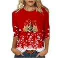 Rvkxad Christmas Shirts for Women 2024 3/4 Sleeve Tops Christmas Tree