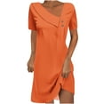 thumbnail image 1 of Rvkxad Dresses for Women 2025 Casual Spring A-Line Buttons Solid Color V Neck Tunic Dress Beach Short Sleeve Loose Flowy Sundresses Orange, 1 of 5