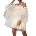 thumbnail image 1 of Rvkxad Dresses for Women 2025 Casual Summer Off Shoulder Lantern Long Sleeve Ruffle Strapless Mini Dress Party Beach Empire Waist A-Line Short Dresses Beige XL, 1 of 5