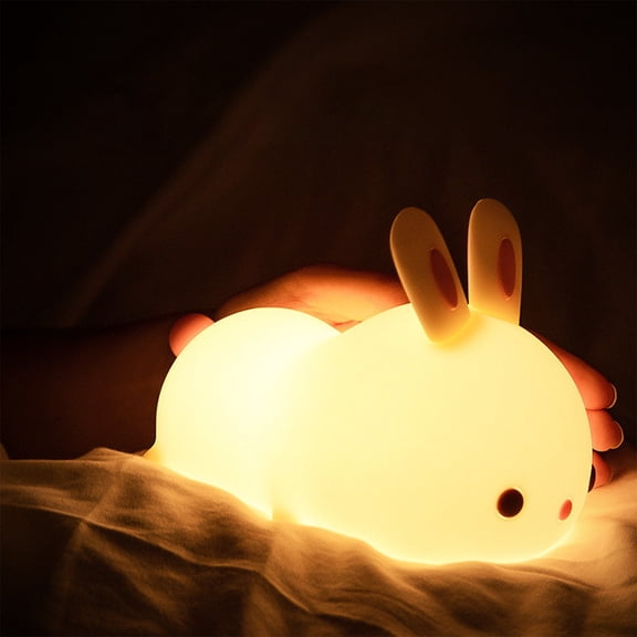 Rvkxad Easter Bunny Night Light, Silicone Touch LED Bedside Lamp for Kids, Cute Rabbit Night Light with Warm Color Changing Lights, Eye Protection Decorative Holiday Ornament for Tabletop Window