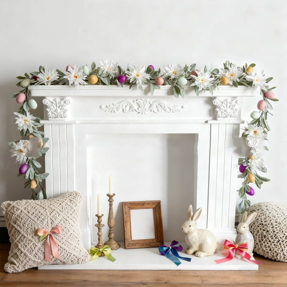 Rvkxad Easter Garland, 6ft Plastic Easter Egg Hanging Decorations, Easter Party Decor, Colorful Easter Tree Ornaments for Home Door Wall Car Indoor Outdoor